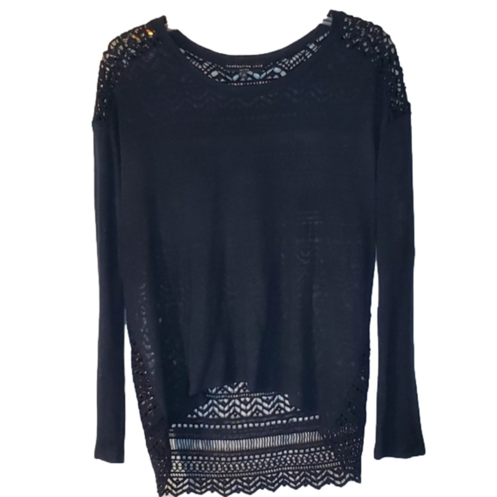 Generation Love black linen crocket lace back with lightweight opaque front xs